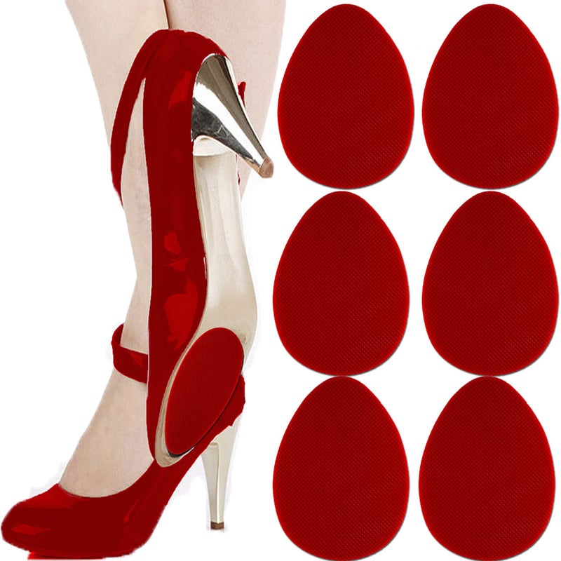 Feeke Non Slip Shoes Pads Self-Adhesive Shoe Grips Rubber Anti-Slip Shoe Grips Sole Stick Protector (Red-3Pairs) - Image 1